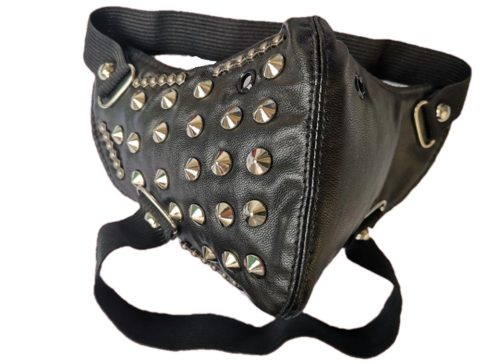 Crâne cuir d'équitation noir demi visage masque