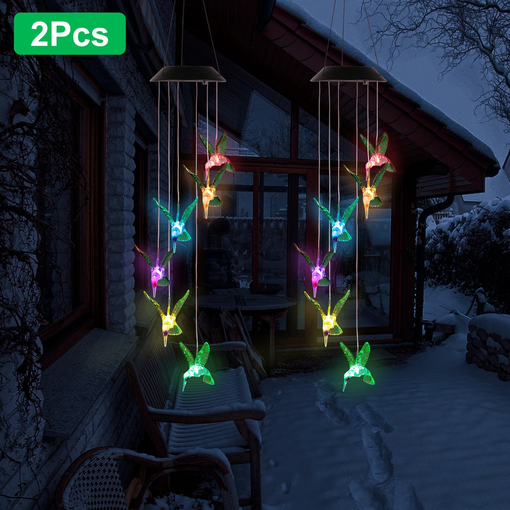 LED Solar Hummingbird Wind Chime for Spring Solar String Lights 6 LEDs Color-Changing IP65
