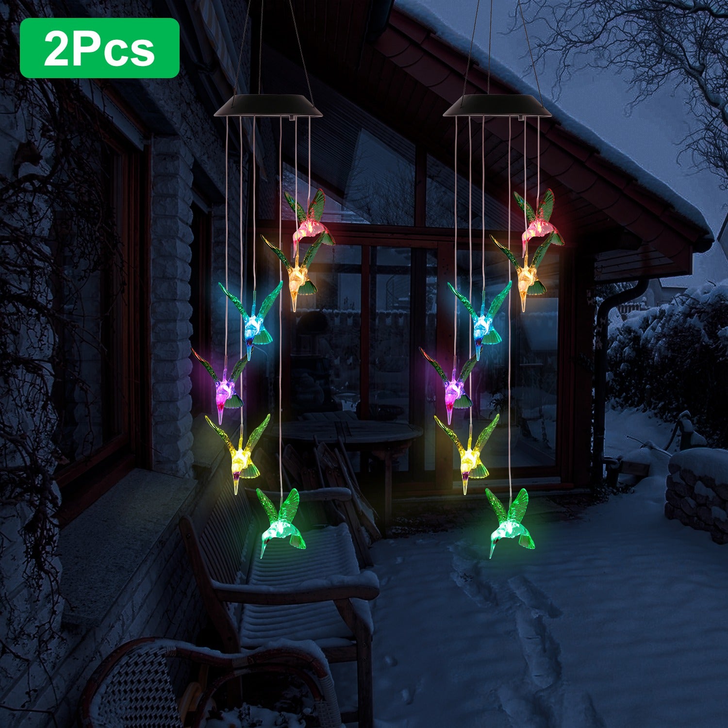 LED Solar Hummingbird Wind Chime for Spring Solar String Lights 6 LEDs Color-Changing IP65