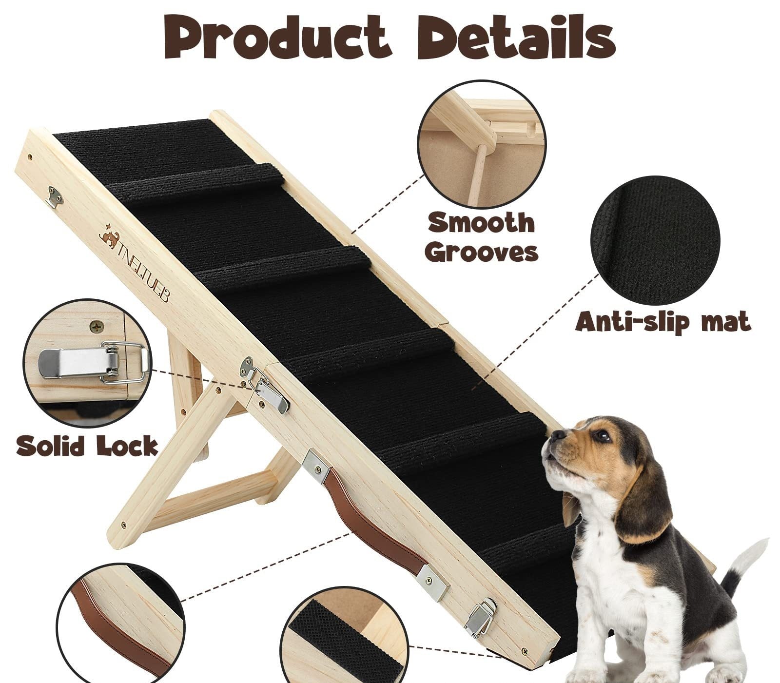 Échelle de chien réglable en bois Ramp portatif antidérapant pliable