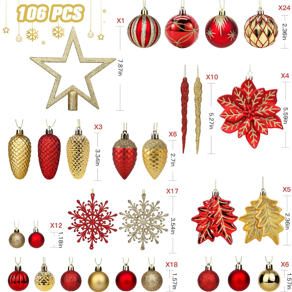 106 PCS Balle de Noël ornements pour décorations d'arbre de Noël