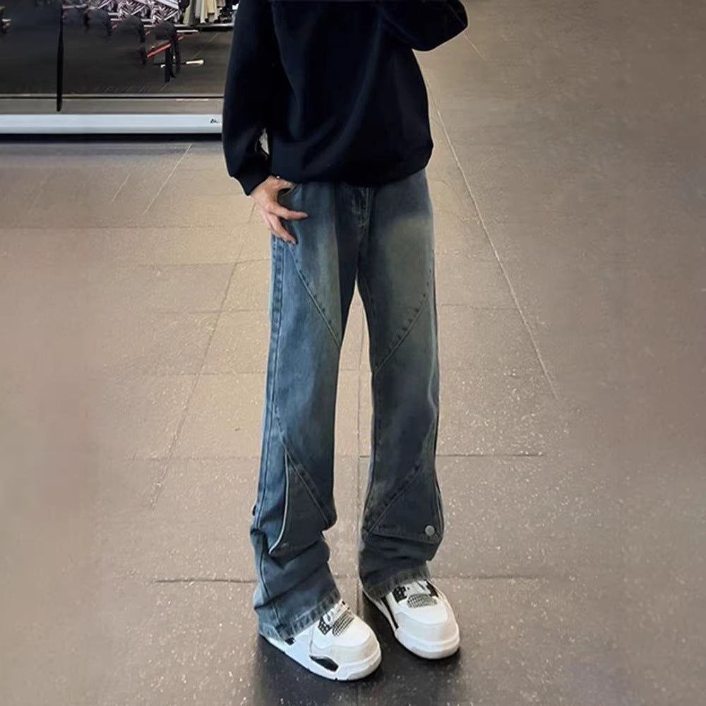 Jeans de patchwork bleu vintage pour hommes