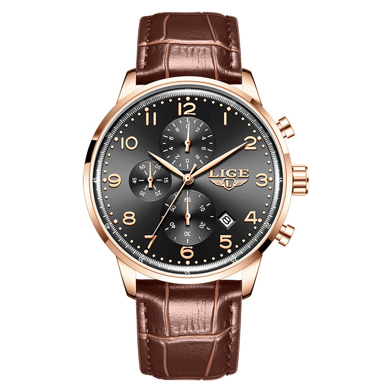 Calendrier multifonctionnel Ceinture en cuir imperméable Hommes Business Montre mécanique