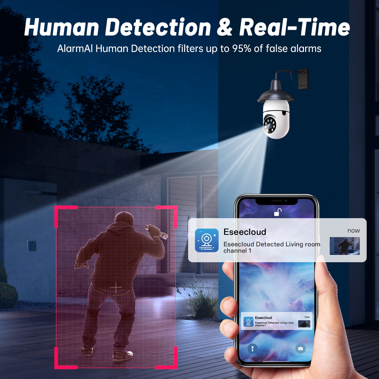 WiFi Intérieur E27 Caméra de sécurité réseau 2K Ampoule de lumière coloré Smart Home Full HD IP Camer