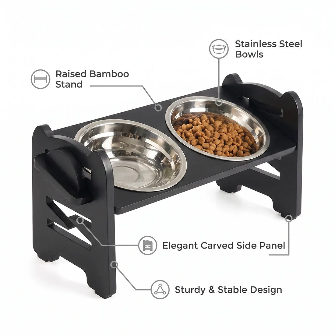 Grand chien nourriture alimentation stand station en acier inoxydable à double montant bols