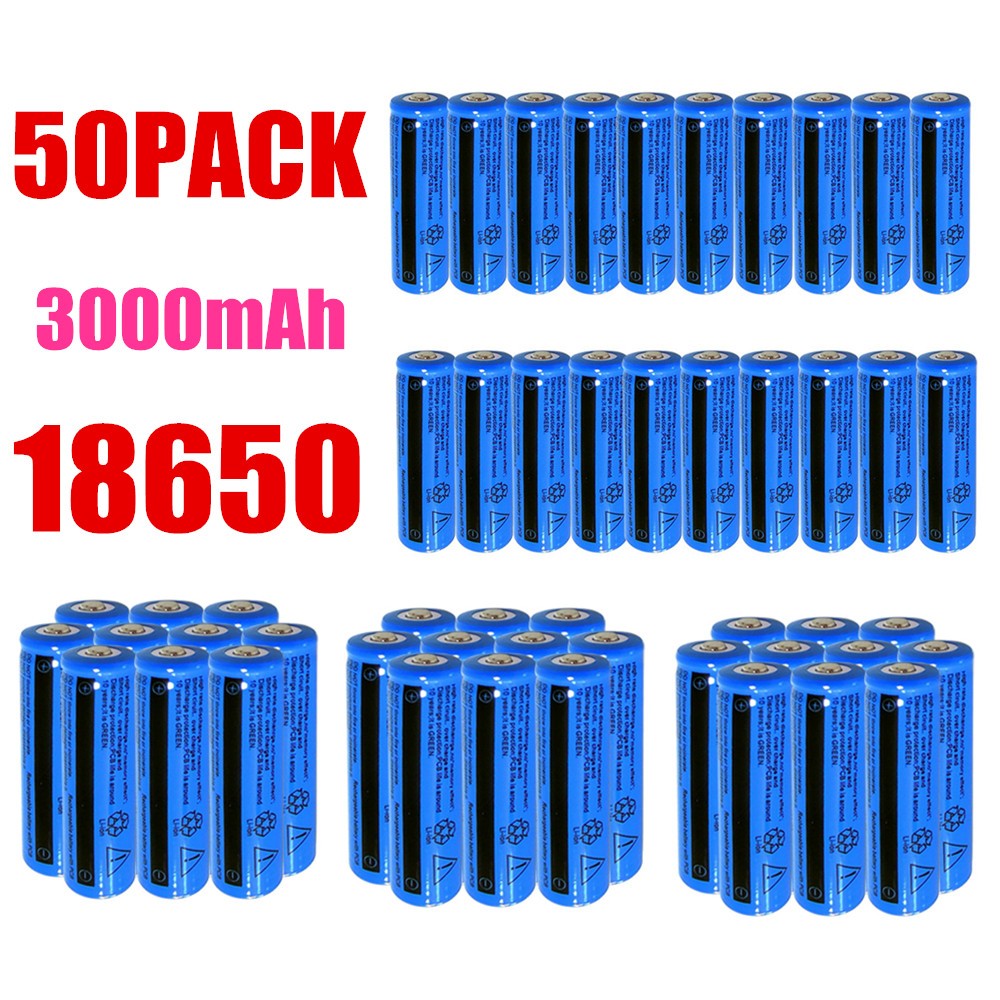 Batterie de 50 et 100pcs 3.7V Li-ion rechargeable 3000mAh 18650 Batteries pour lampe de poche de torche L