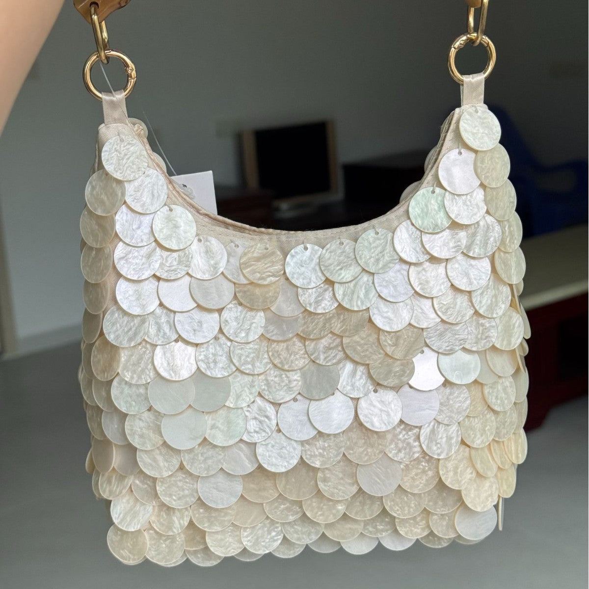 Sac à main à paillettes métalliques en bambou pour femmes