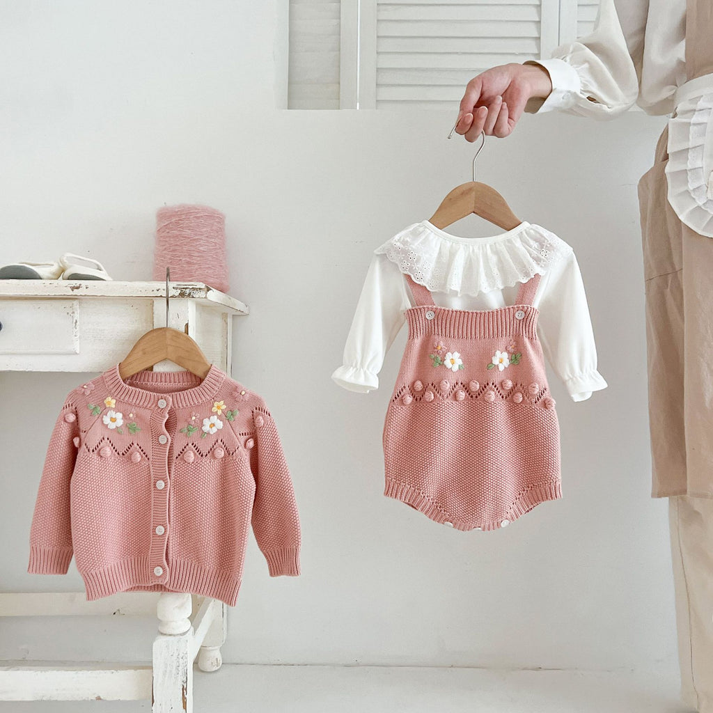 Newborn Handmade Flower Deux-pièces Knitted Cardigan Jumpsuit