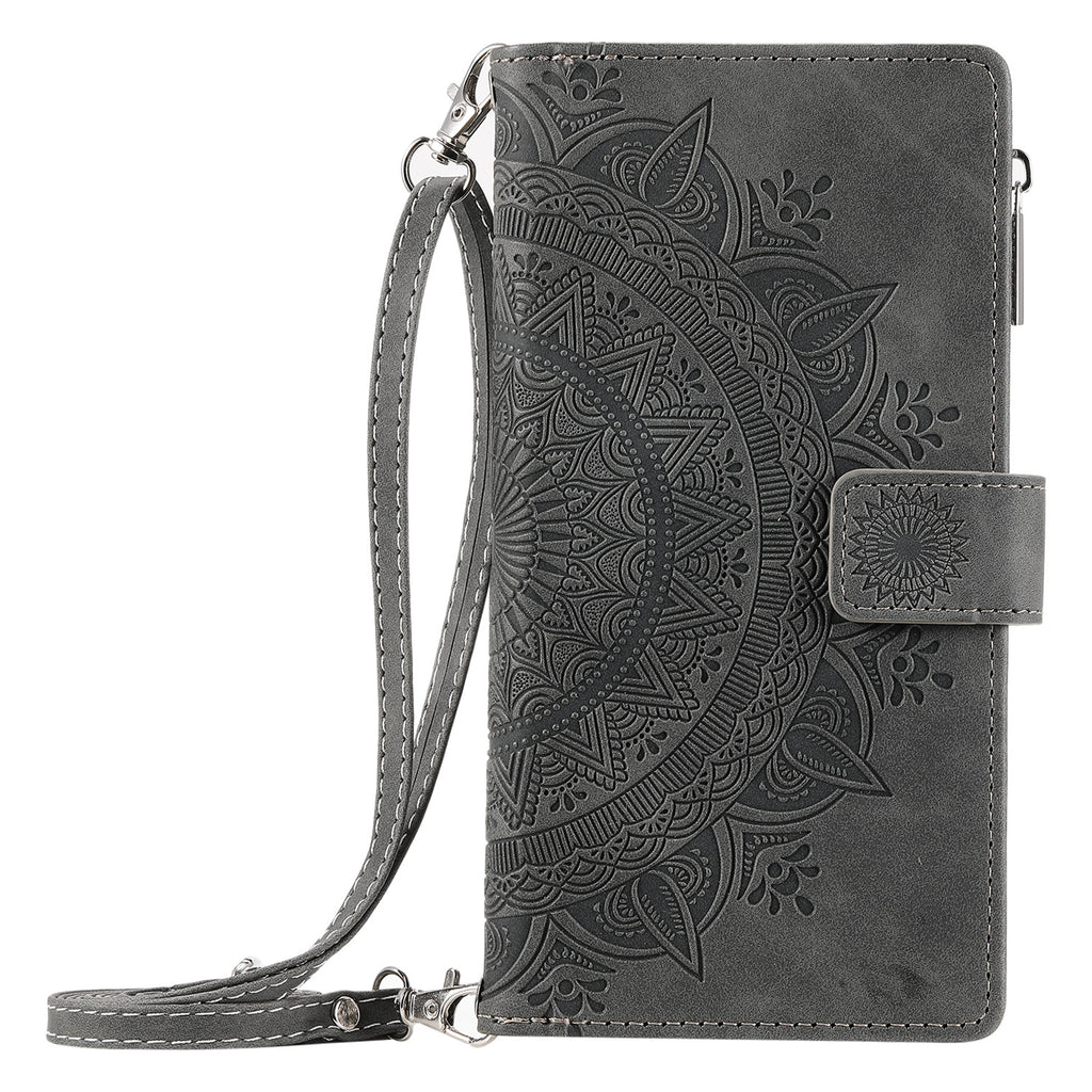 Multi-carte Embossed Totem carte en cuir zipper sac de téléphone
