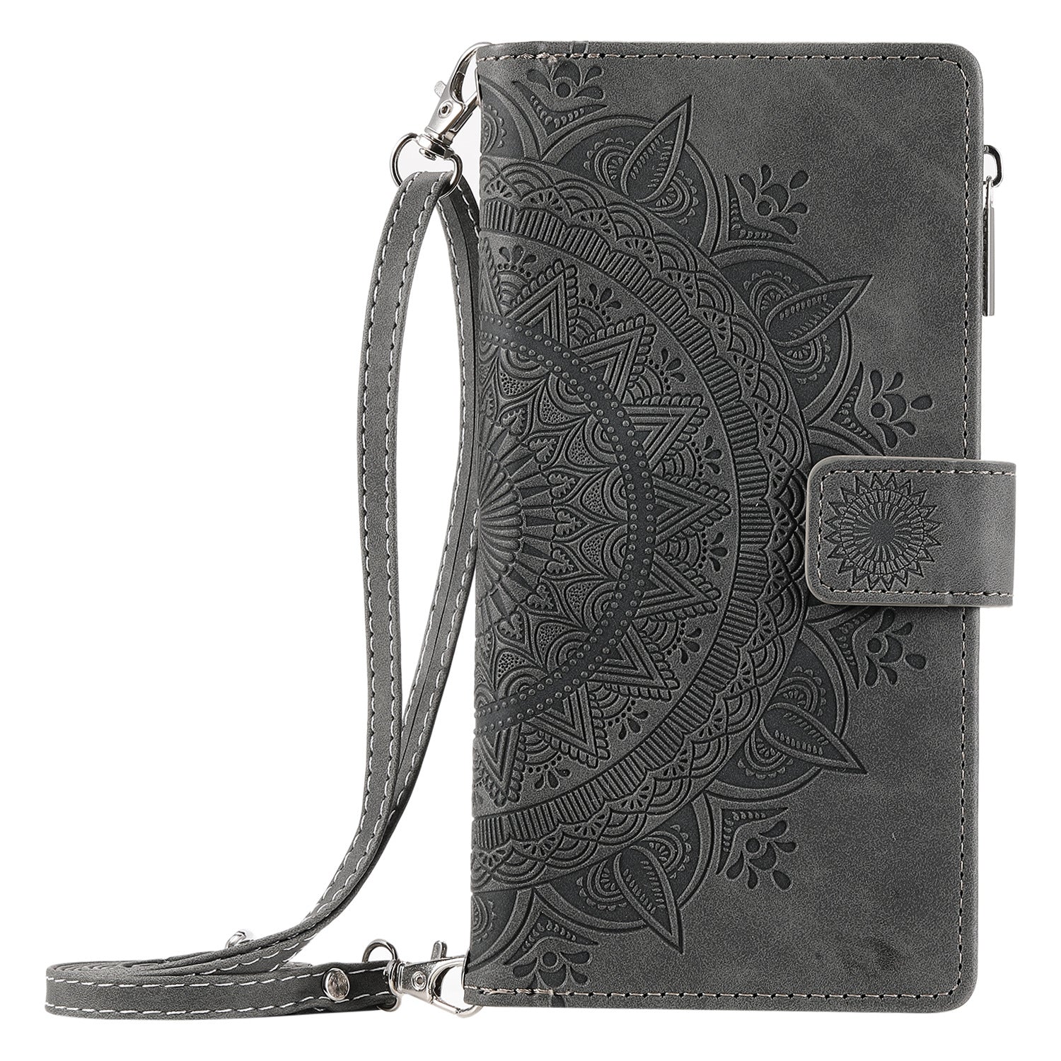 Multi-carte Embossed Totem carte en cuir zipper sac de téléphone