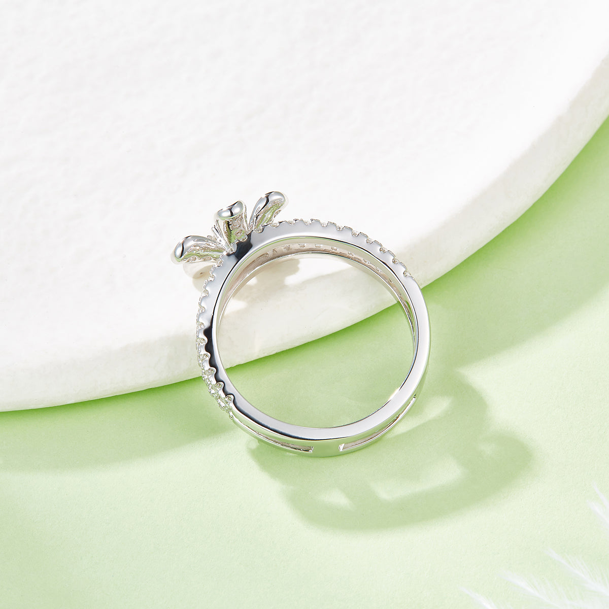 S925 Argent Sterling 3mm Moissanite Fleur Anneau Pave Double Bande D Couleur VVS1 US Taille 5-9
