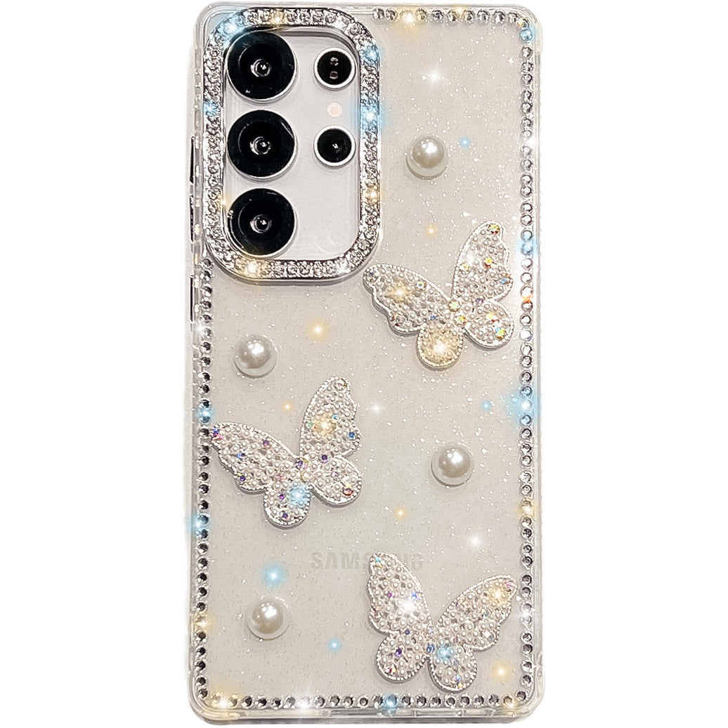 Glitter Powder Pearl Butterfly Style Coque téléphonique avec Strass