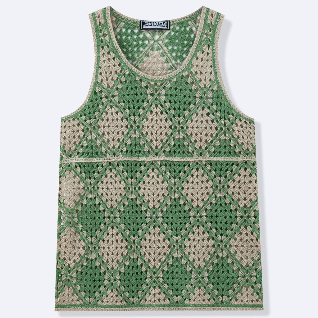 Contrast-color Diamond-pattern Knit Vest Hollow-out
