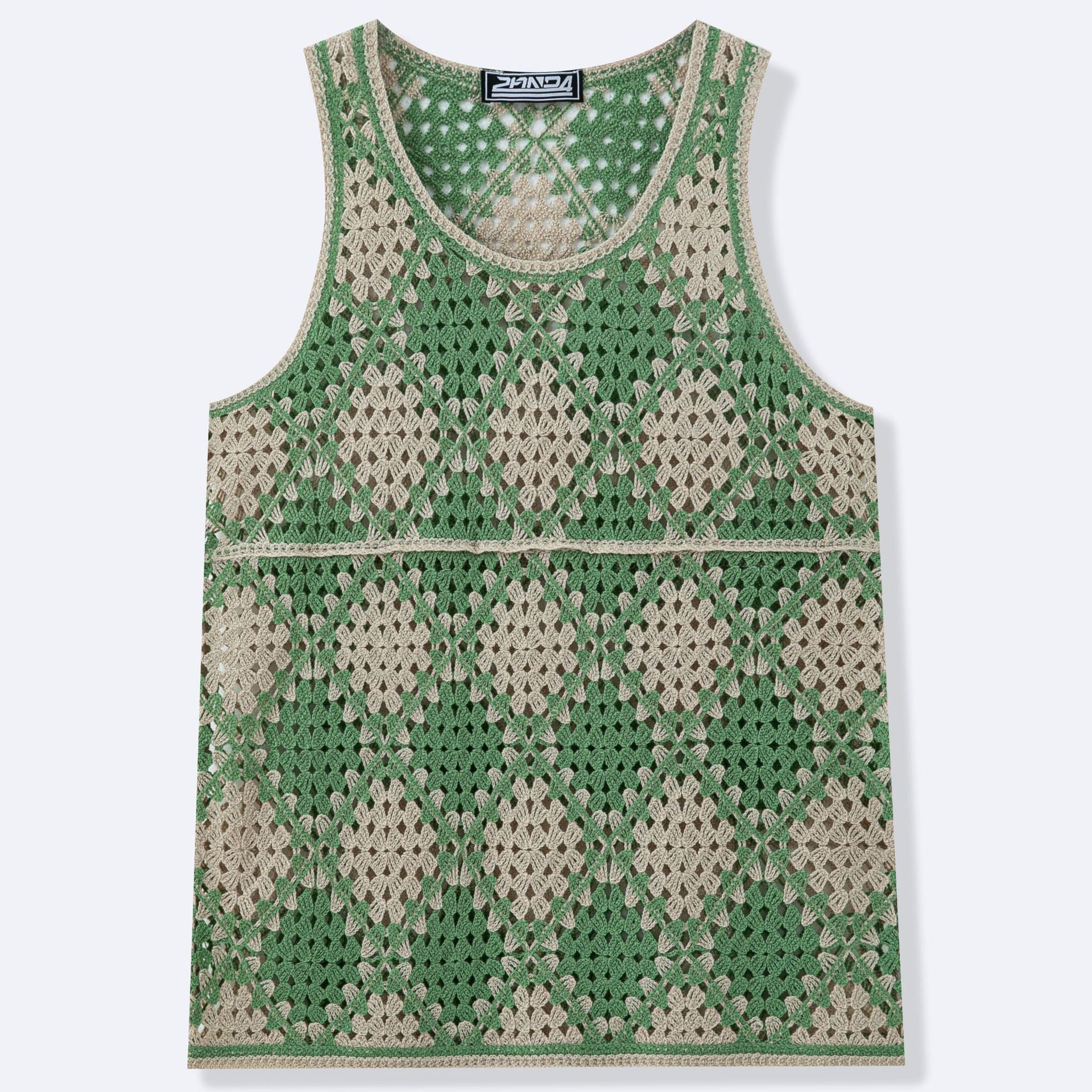 Contrast-color Diamond-pattern Knit Vest Hollow-out