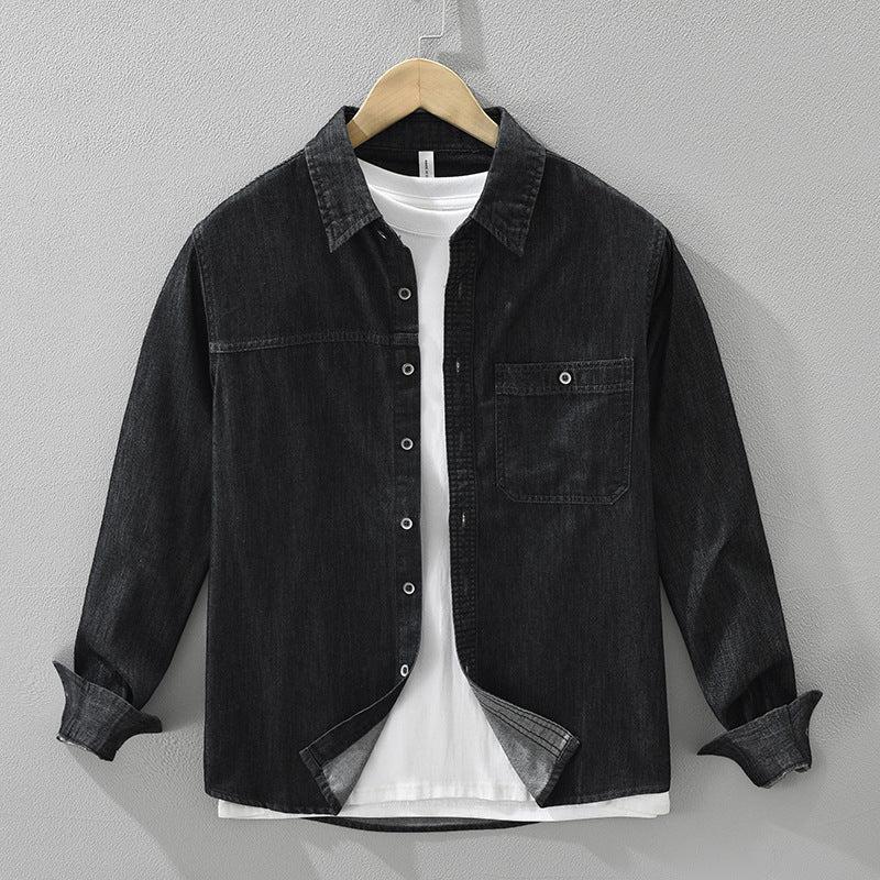 Chemise Denim Vintage à manches longues de style japonais pour hommes