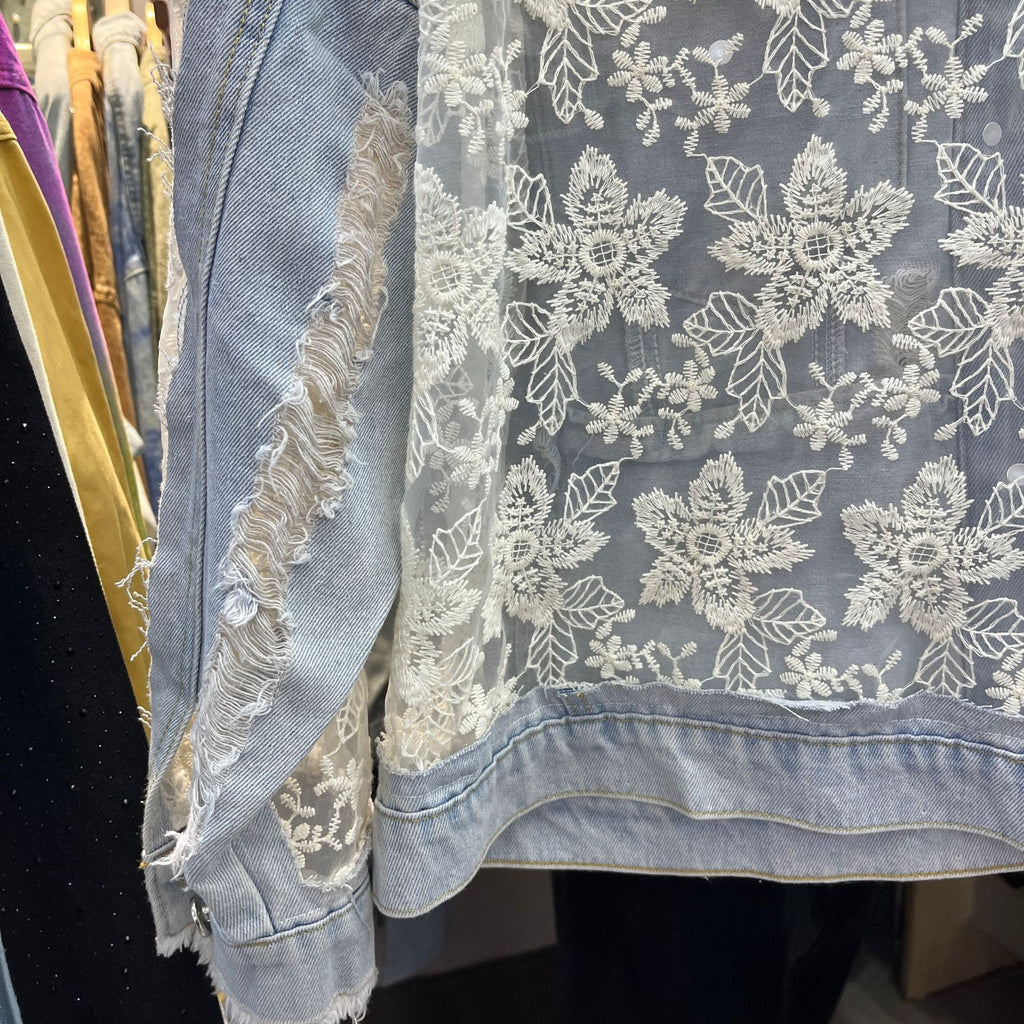 Veste de denim pour femmes brodée en mailles de couleur pailletée