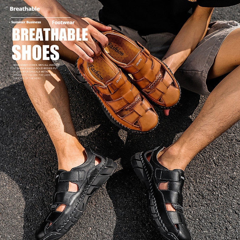 Sandales Trendy hommes de grande taille avec Velcro et détail pointillé