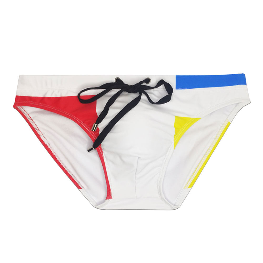 Arrivée Hommes Imprimé Contraste Couleur Petits slips Natation Trunks Close-fiting Low Waist