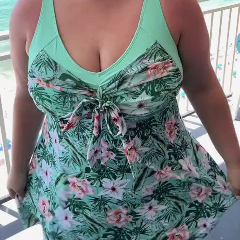 Bikini à deux pièces taille Boxer de style jupe imprimé Plus