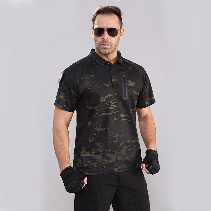 Camouflage tactique extérieur homme manches courtes Polyester Slim Polo rapide Été