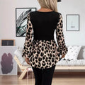 Femmes Automnehiver Patchwork Leopard-print V-col Robe à manches longues