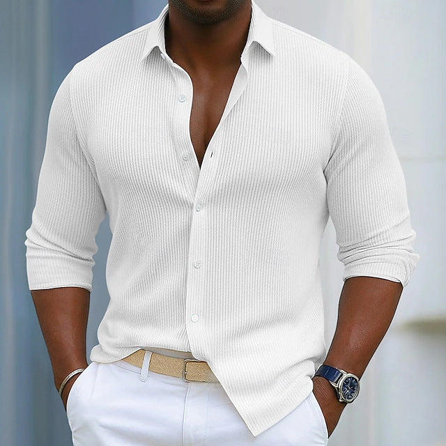 Chemise casual à manches longues en couleur unie avec un collier de lapel