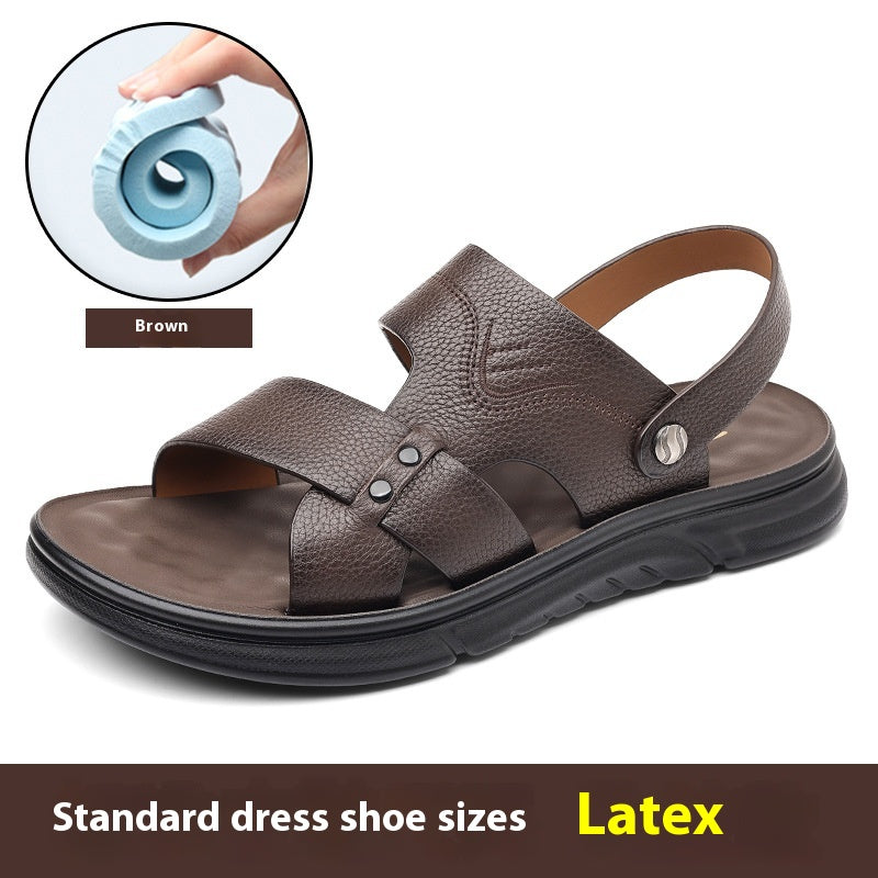 Chaussures de plage en cuir véritable respirant pour hommes Casual Soft Bottom Moyen-âge et personnes âgées