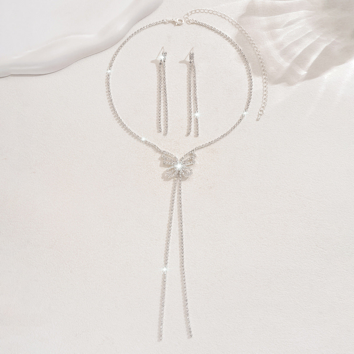Ensemble de bijoux pour femmes Bow Y-Drop Tassel CZ 2Pcs