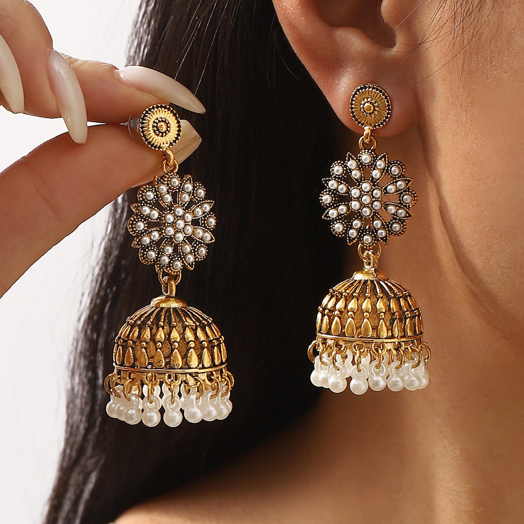 Boucles d'oreilles retro florales en strass
