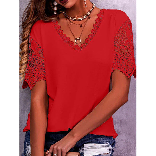 T-shirt populaire pour femme européenne et américaine avec la dentelle et la dentelle