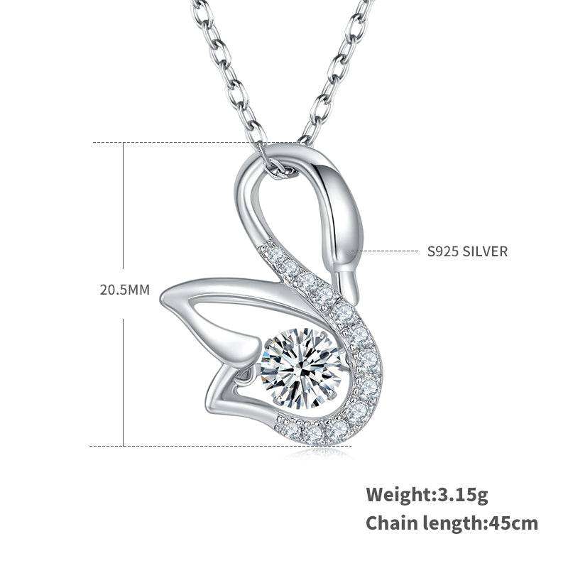S925 Argent Sterling 0.5ct D Couleur VVS1 Moissanite Swan Pendentif Collier 45cm Platine Pla
