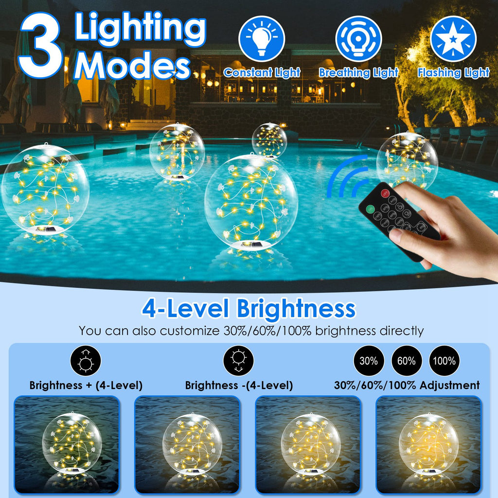 2Pcs Floating Pool Lights 14in Solar Powered Pool Balls IP68 Waterproof Inflatable Pool De