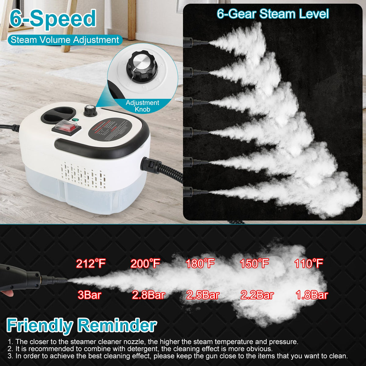 Nettoyeur de vapeur portatif 2500W multifonctionnel petit Steamer puissant haute température