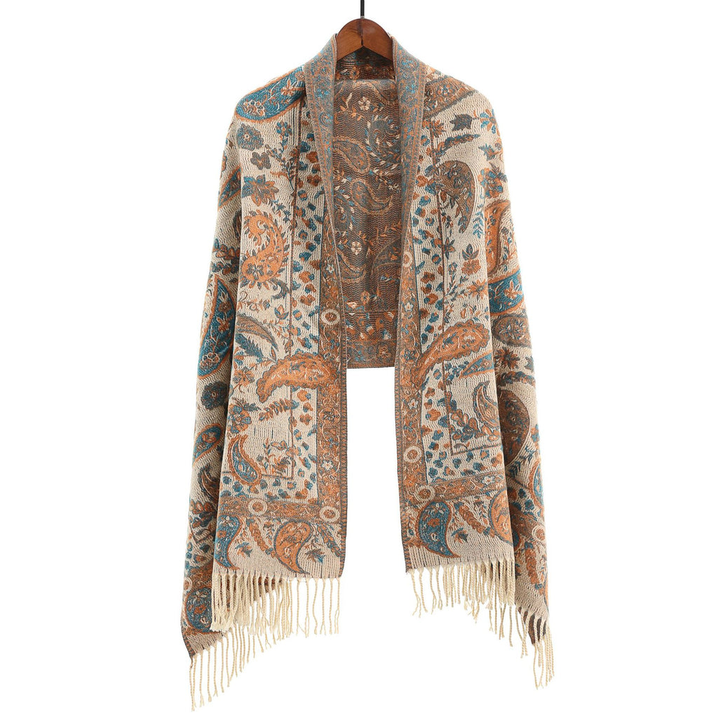 Vêtements de dessus de style ethnique Ankeila Red Faux-cashmere Climatiseur Châl Écharpe