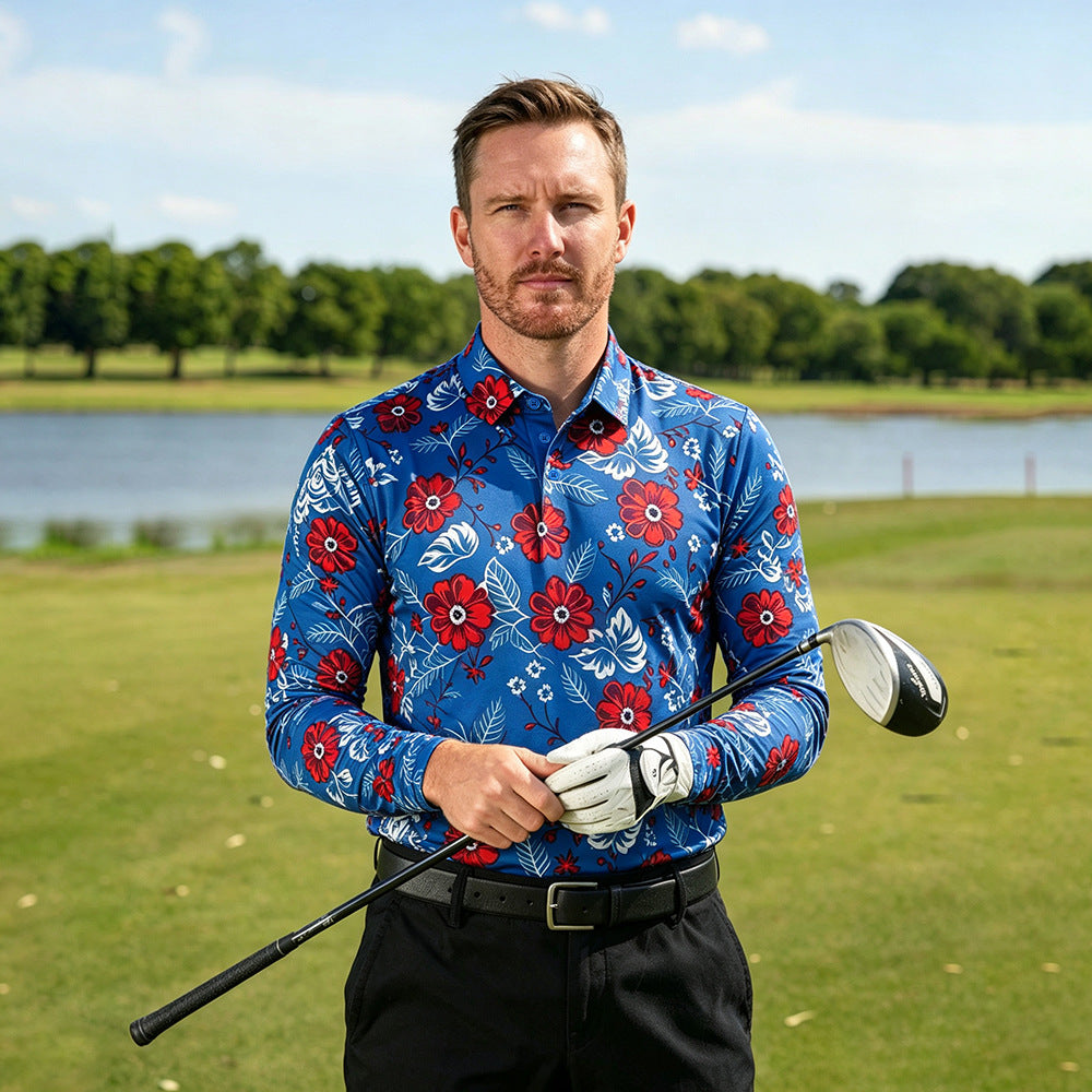 Polo manches longues homme Shirt à séchage rapide et respirant élégant et tendance avec un imprimé
