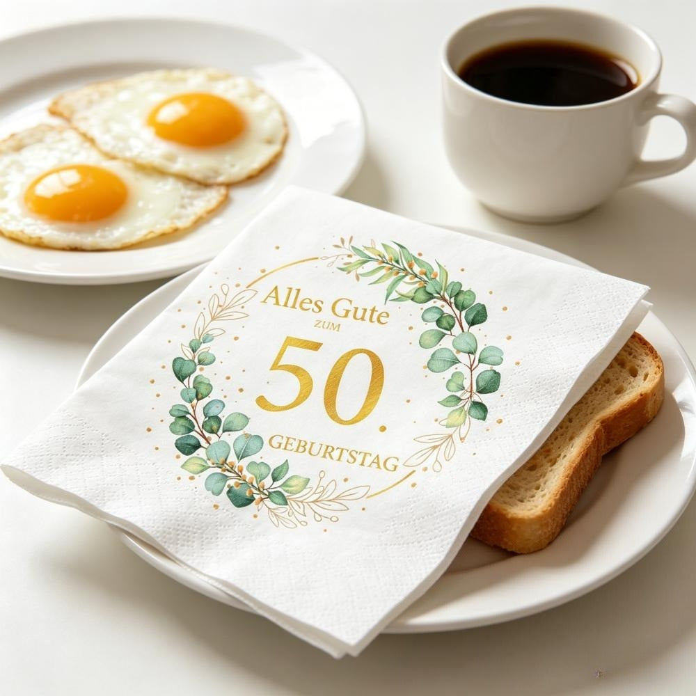 Ensemble de 40 serviettes en nuances de vert avec des Accents d'or pour les fêtes du 50ème anniversaire Et Anniv