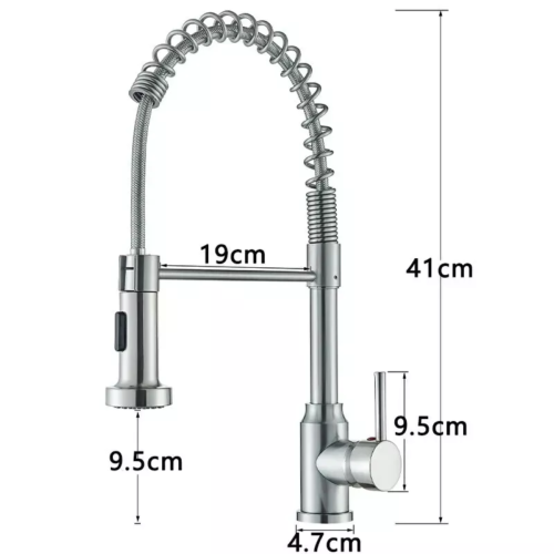 Robinet de cuisine à coupe unique en argent avec tête pulvérisée