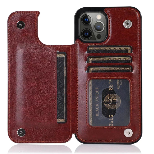 Solid Couleur Double boucle téléphone portable en cuir Case