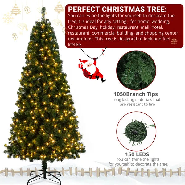 FCH 6ft matériau PVC bricolage 150 lumières couleur chaude 8 modes 1050 branches arbre de Noël vert