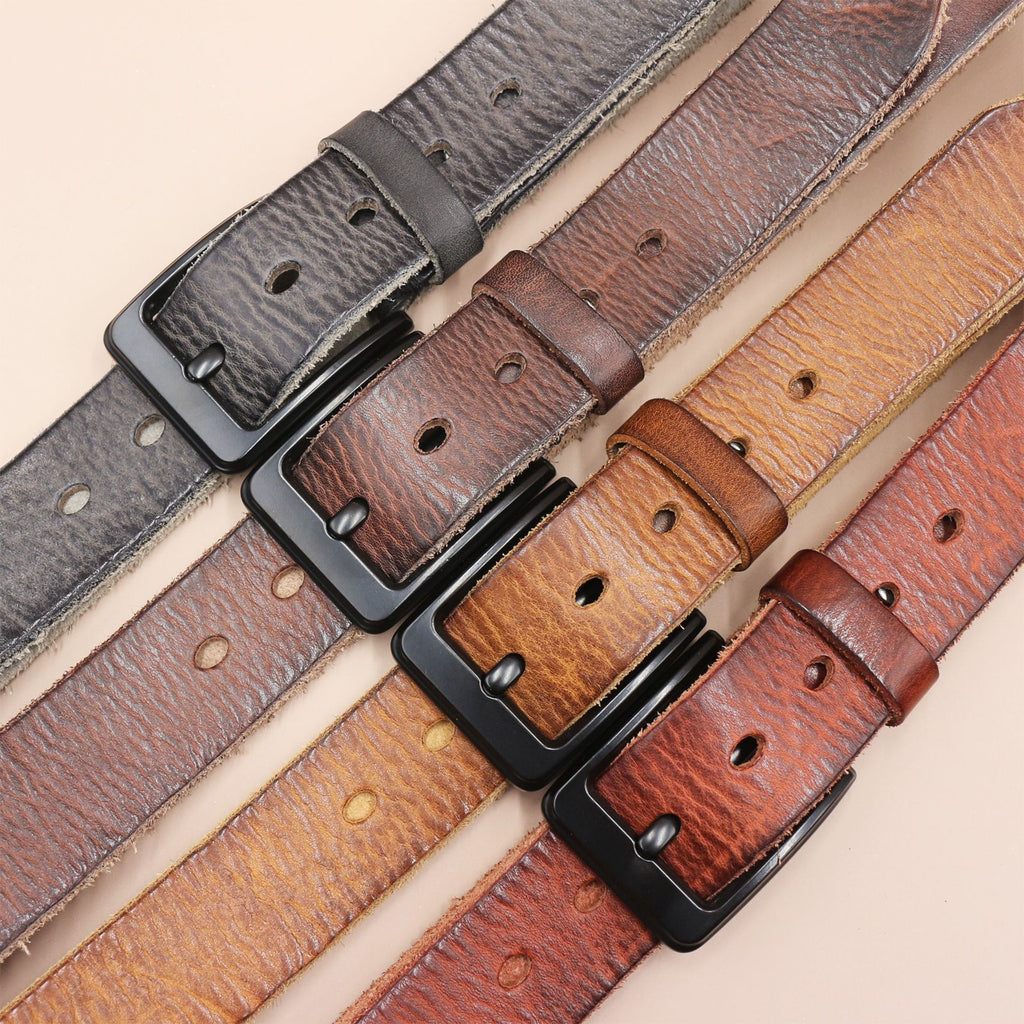 Style coréen Personnalité Top Layer Boucle d'épingle en cuir Noir Boutons Ceinture en cuir pour hommes