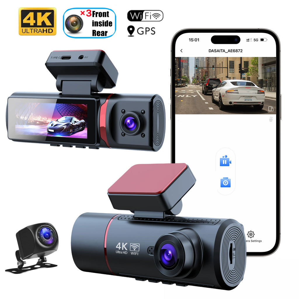 Enregistreur de conduite 4K HD avant et arrière trois enregistrement WIFI Interconnexion téléphone mobile