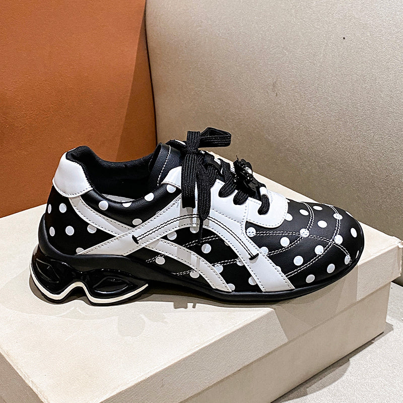 Femmes Vintage Noir Polka Dot Allemand Chaussures de formation Caché talon Casual Sport Sneakers Pre