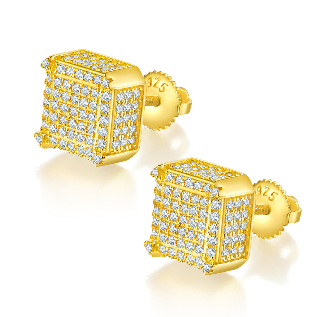 S925 Argent Sterling 218pcs D Couleur VVS1 Moissanite Boucles d'oreilles 3D Cube 2g Vis Hypoall