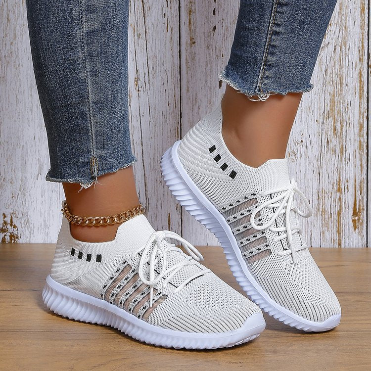 Femmes Mode Casual Flyknit Wedge Dentelle-up Mesh Chaussures