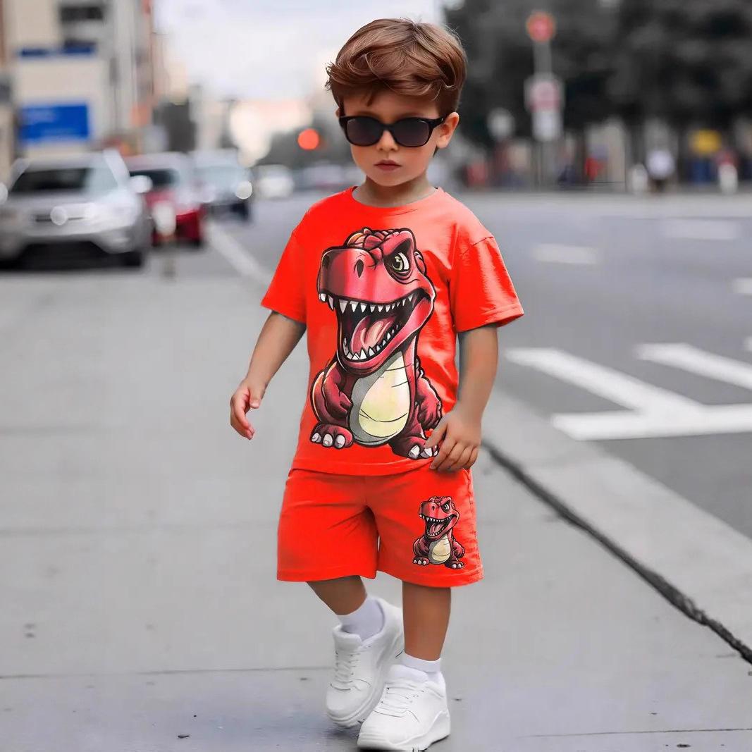 Ensemble à manches courtes de style dinosaure pour jeunes enfants