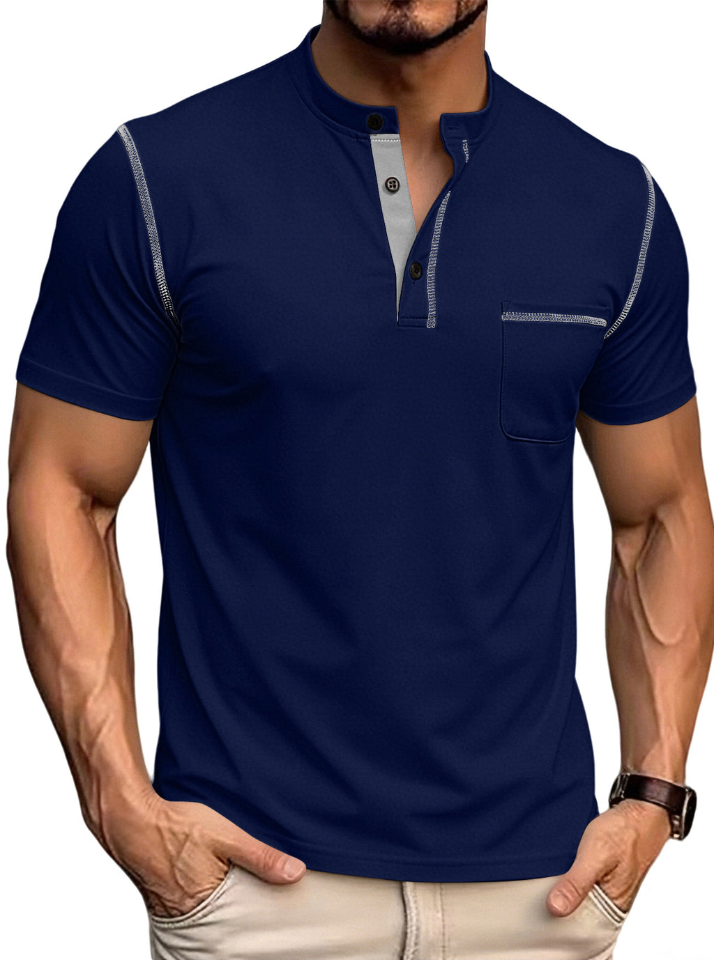Col Henley pour hommes à la frontière
