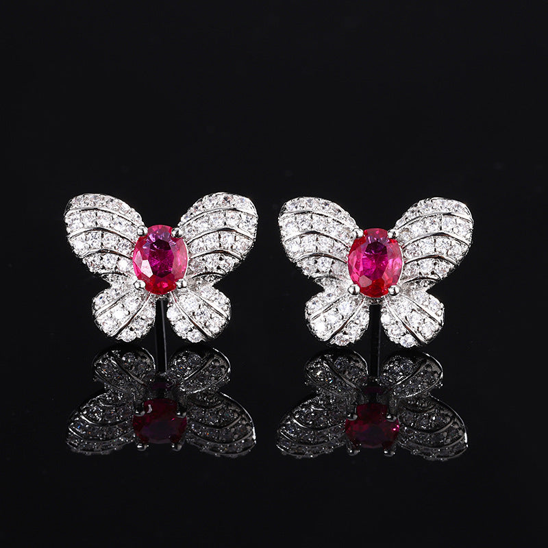 Boucles d'oreilles rubis tendance papillon collier et bague