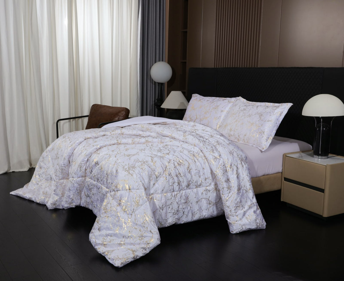 Set de confort de style métallisé 3-Piece Ash Gray de luxe pour roi