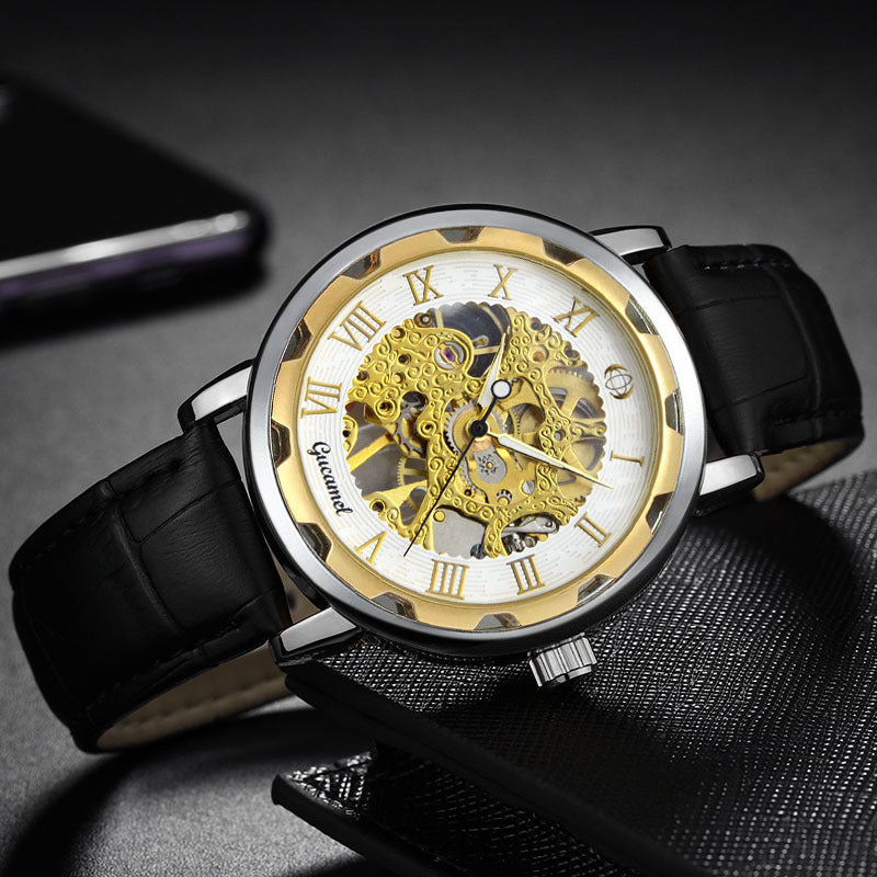 Bracelet en acier Hollow Gold Montre mécanique manuelle
