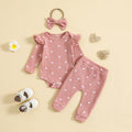 Printemps et automne Suit Heart Printing Waffle Sweat à manches longues Pantalon Pantalon Bande de cheveux Trois